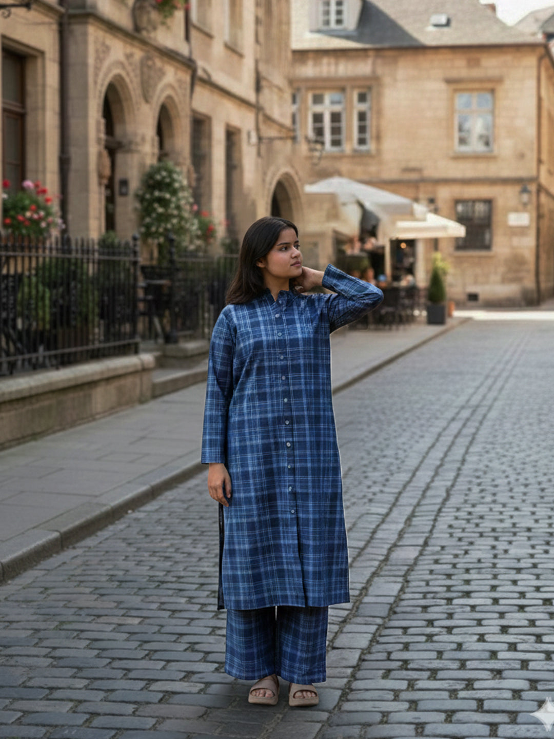 True Navy Corduroy Yarn-dyed Straight-Fit Cotton Kurta Pant Co-ord Set