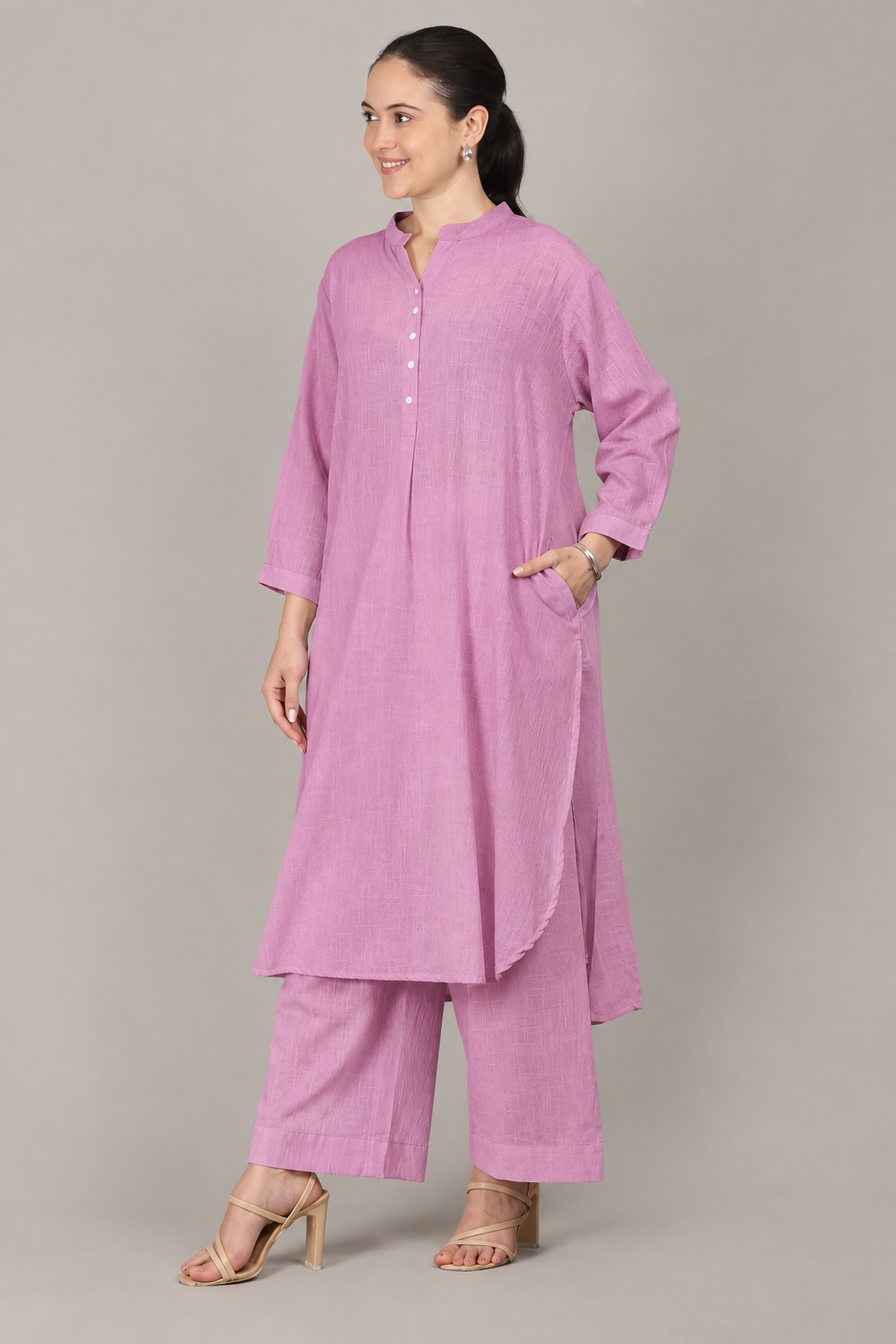 Mulberry Dobby Striped Cotton A-Line Kurta Pant Co-Ord Set (Sukoon)