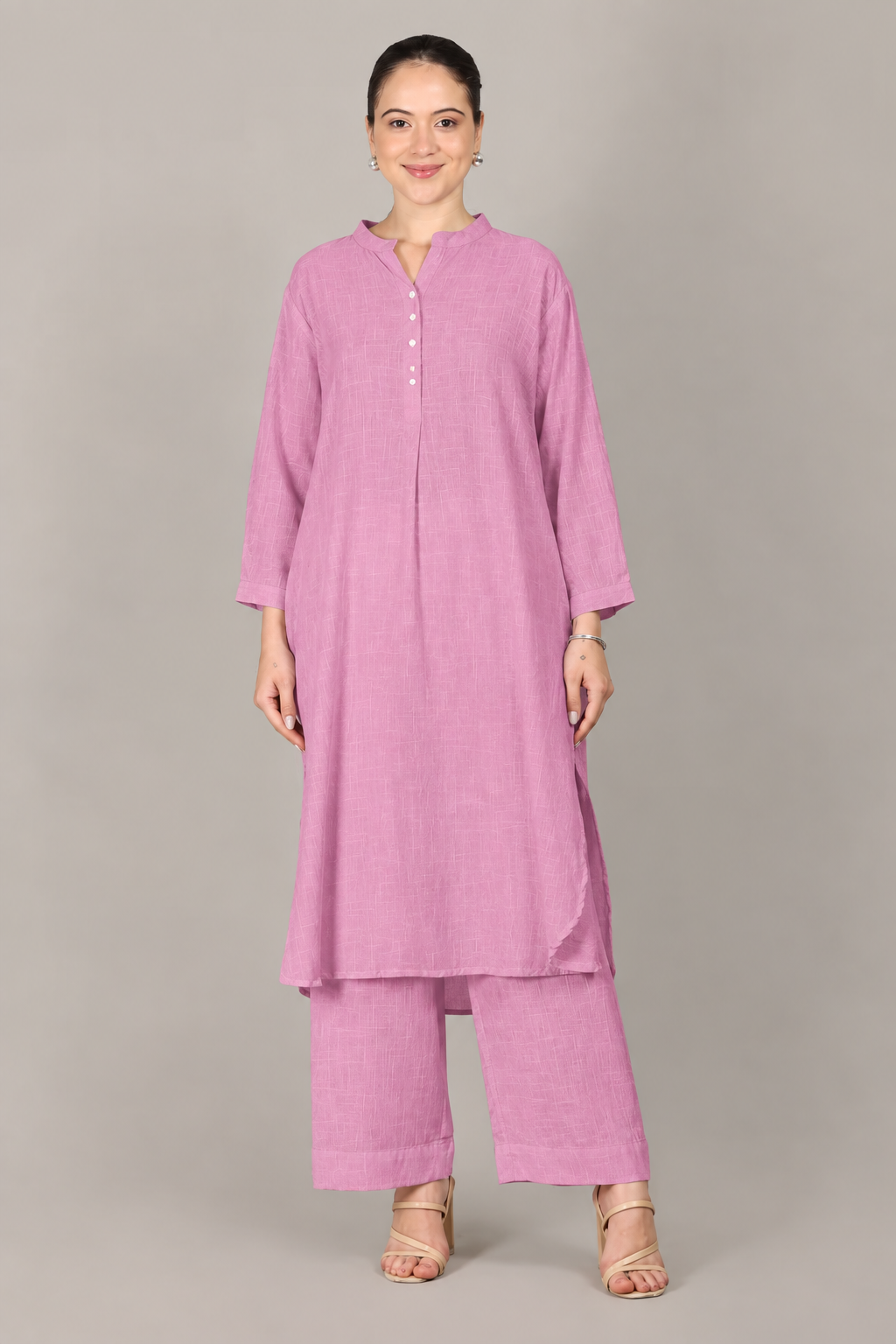 Mulberry Dobby Striped Cotton A-Line Kurta Pant Co-Ord Set (Sukoon)