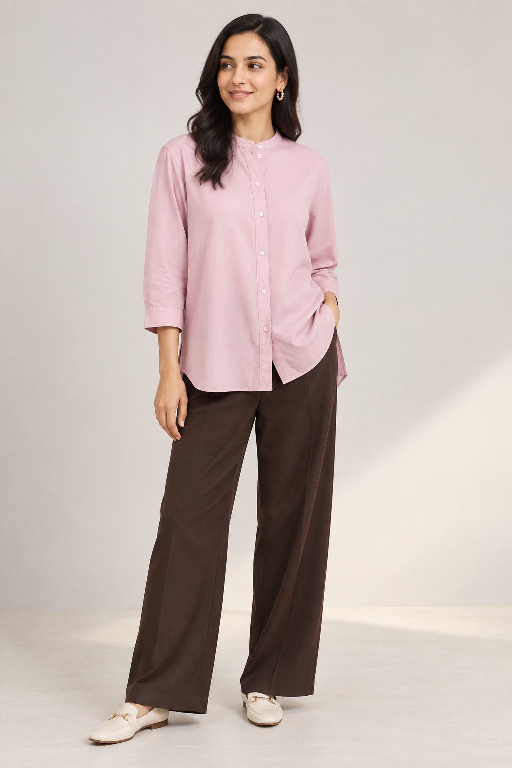 Everyday Band Collar Shirt in Dusty Pink