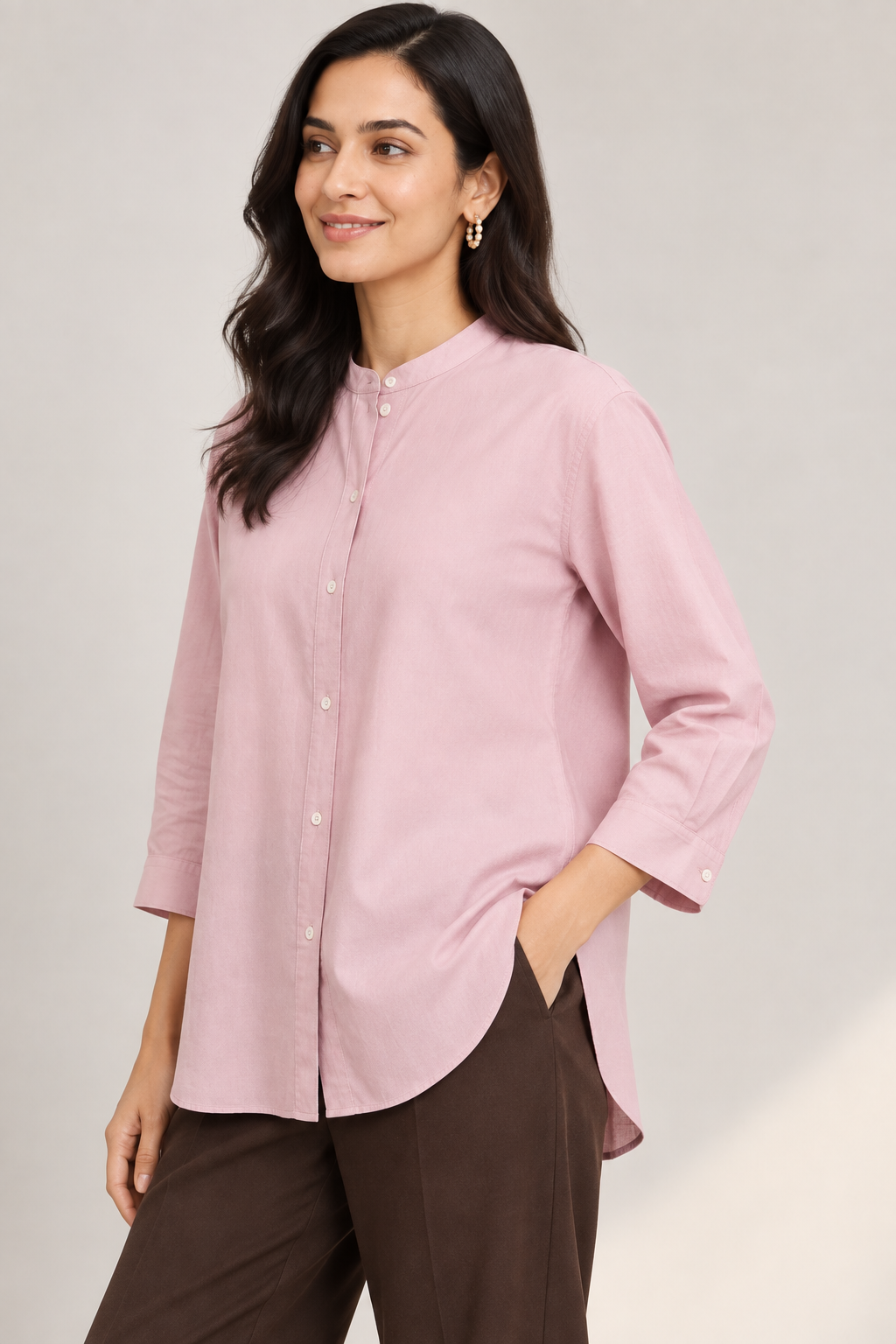 Everyday Band Collar Shirt in Dusty Pink