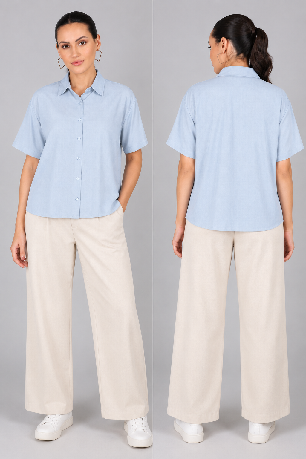 The Boxy Short Sleeve Viscose Shirt in Air Blue
