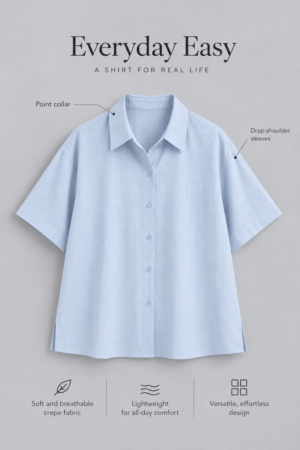 The Boxy Short Sleeve Viscose Shirt in Air Blue