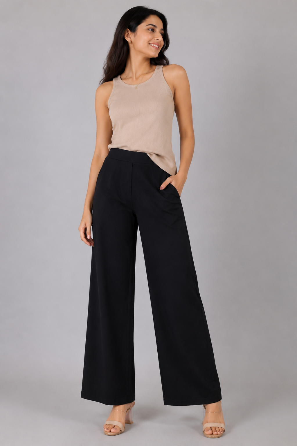 Black Easy Wide-Leg Pants — Pure Cotton Stretch