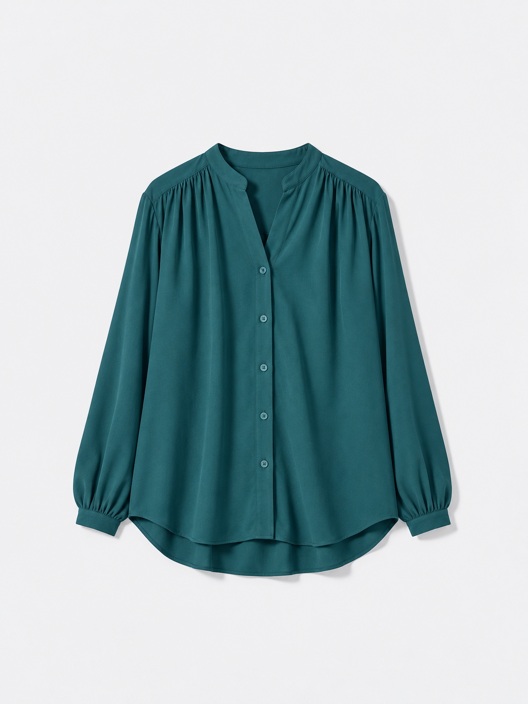 The Gathered Viscose Shirt in Deep Teal