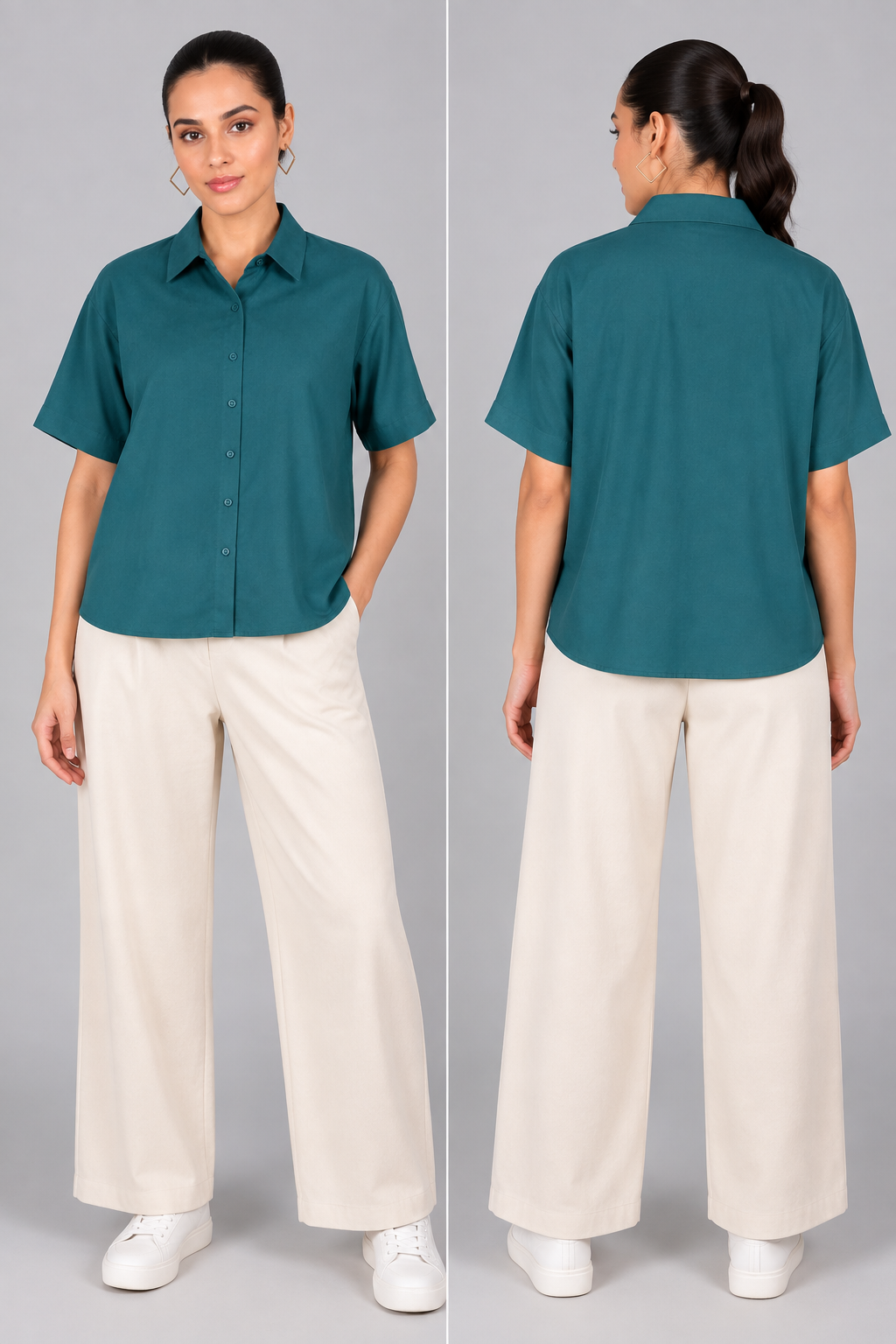 The Boxy Short Sleeve Viscose Shirt in Deep Teal