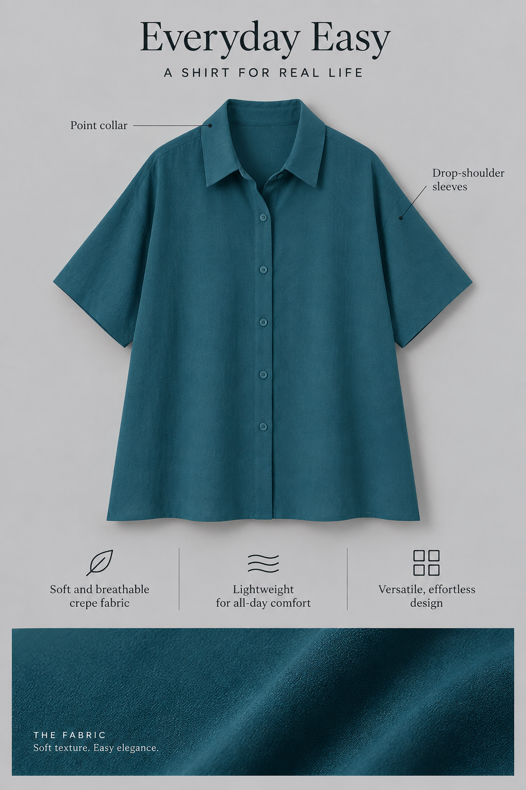 The Boxy Short Sleeve Viscose Shirt in Deep Teal