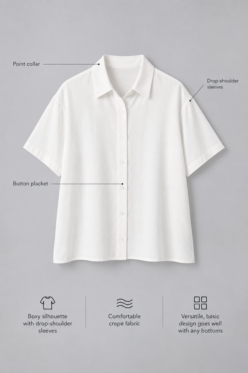 The Boxy Short Sleeve Viscose Shirt in Cloud White